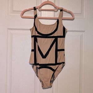 Beige and navy toteme bodysuit